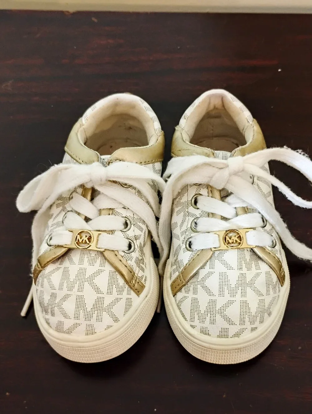 Michael Kors Baby Girls Jem Rally Gold & White Sneakers - Size 6 Baby Girl